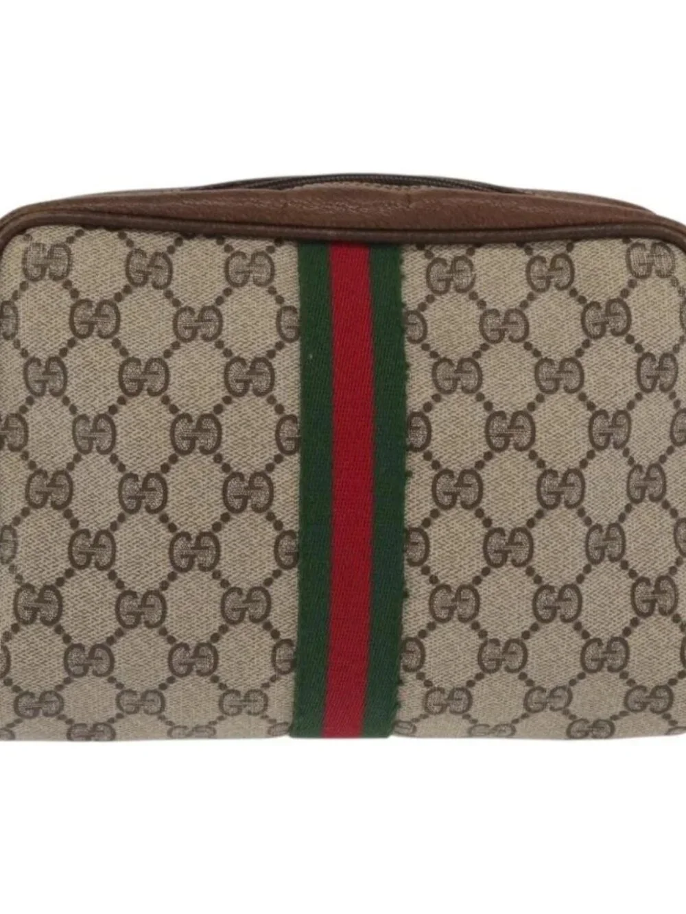 GUCCI GG Canvas Web Sherry Line Clutch Bag Beige 37-014-3553 Auth 169513